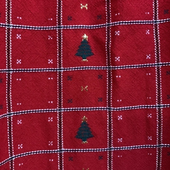 Dress Barn | Red Green Gold Xmas Tree Plaid Metallic Thread Button Down Shirt M - Picture 15 of 17